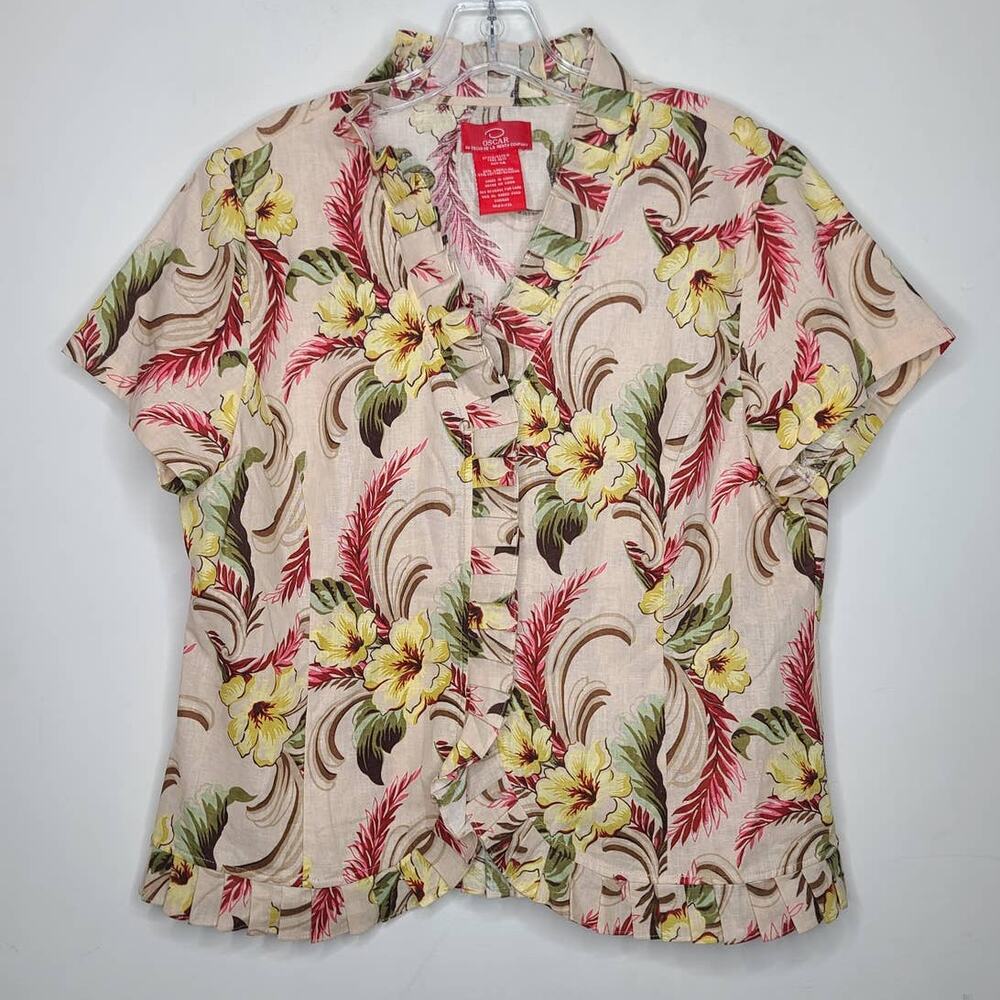 Oscar de la Renta linen hawaiian button front shirt - 14